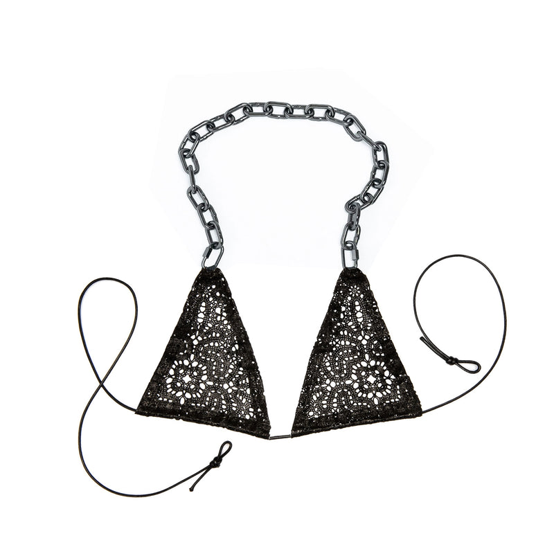 SIR CHAIN BRA LEATHER LACE RUTHENIUM